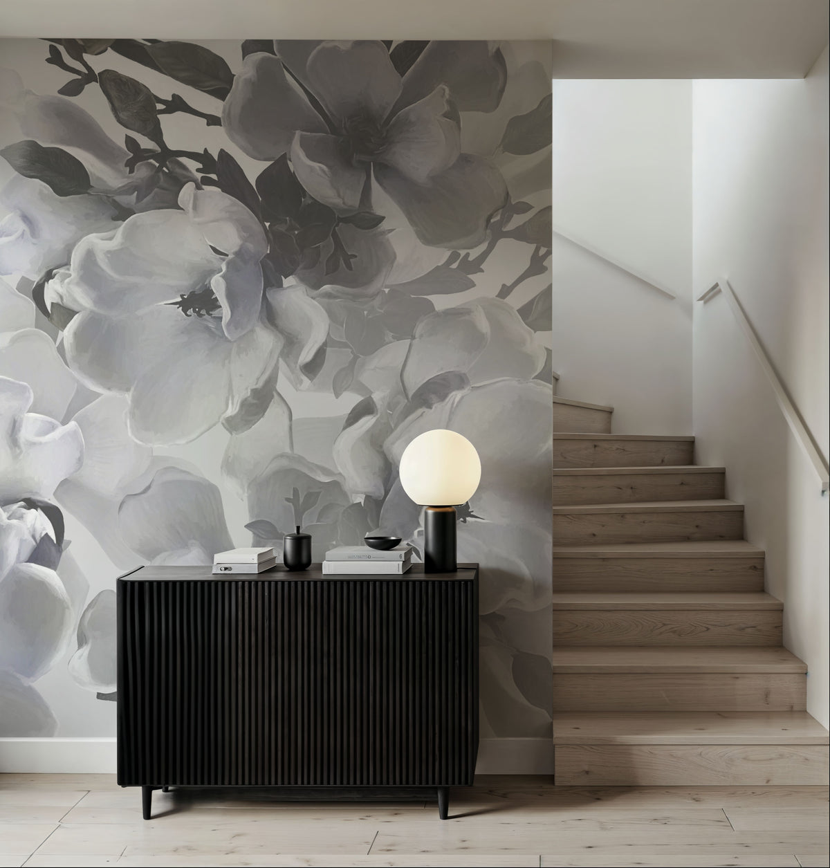 Dreaming of Magnolias Small (No Lines), Blue Mural Wallpaper - room preview 02