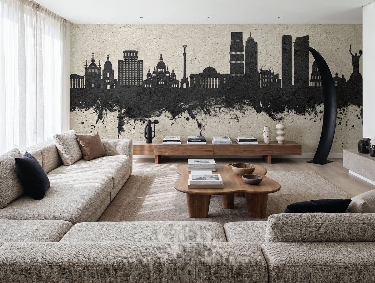 Kyiv Ukraine Skyline Concrete Mural Wallpaper - room preview 02