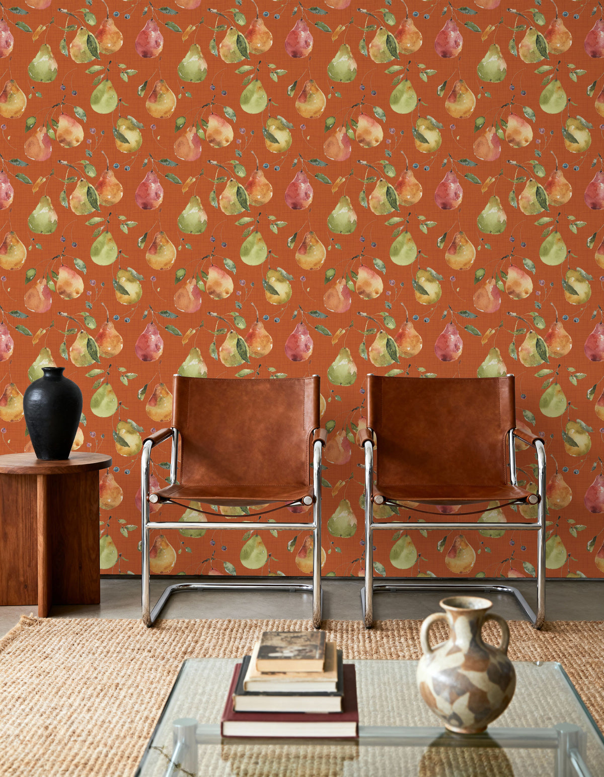 Time to Share Pears Orange Mural Wallpaper - room preview 02