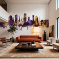 Plymouth England Skyline Purple & Gold Mural Wallpaper - room preview 02