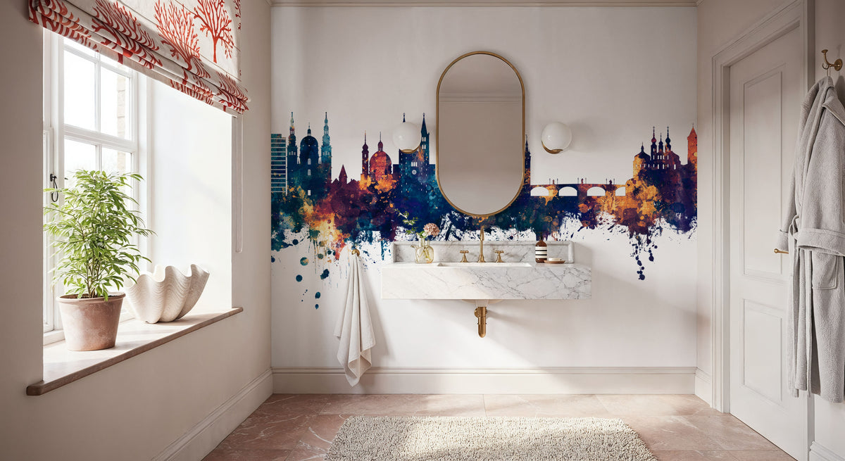 Würzburg Germany Skyline Blue & Bronze Mural Wallpaper - room preview 02