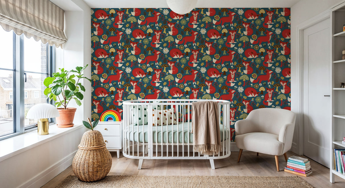 Friendly Foxes Mural Wallpaper - Red Tone - room preview 02