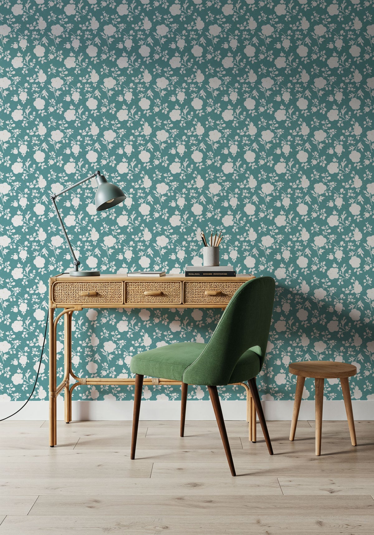 Country Flowery Turqouise Mural Wallpaper - room preview 02