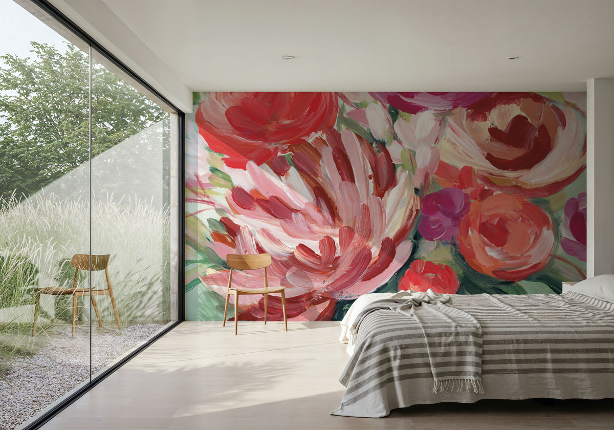 Spring Blooms in Striped Vase I Mural Wallpaper - room preview 02