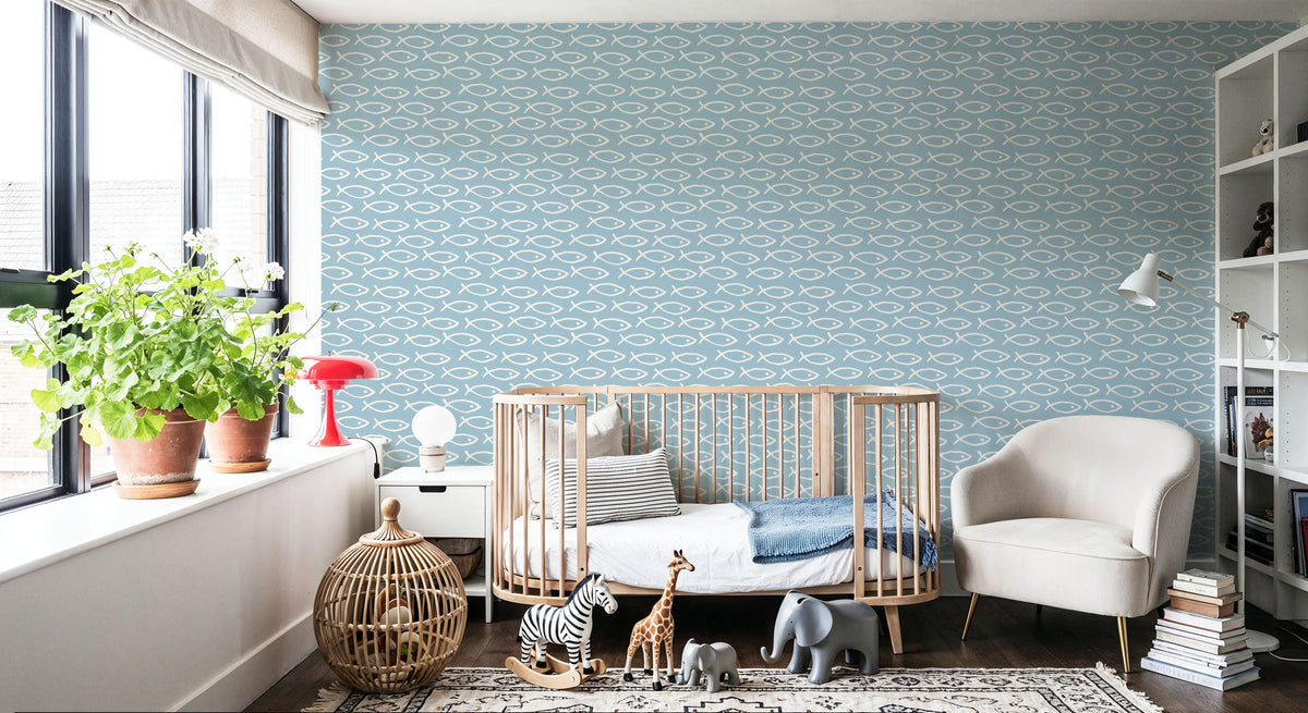 Seaside Fish Blue Mural Wallpaper - room preview 02