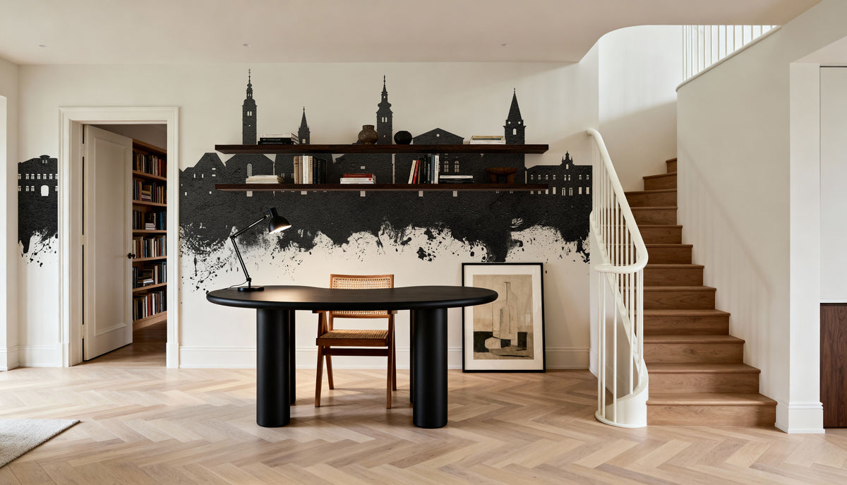 Varaždin Croatia Skyline Black & White Mural Wallpaper - room preview 02