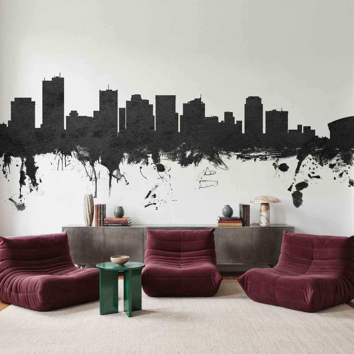 Phoenix Skyline Black & White Mural Wallpaper - room preview 02