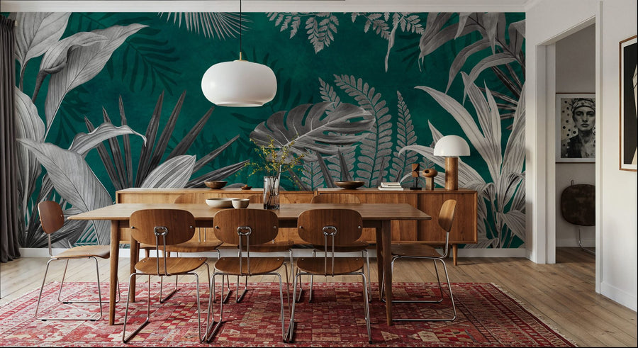 Botanical Wallpaper Mural – Leaf & Plant Wall Mural – Frosty Leaves - Cool Tone