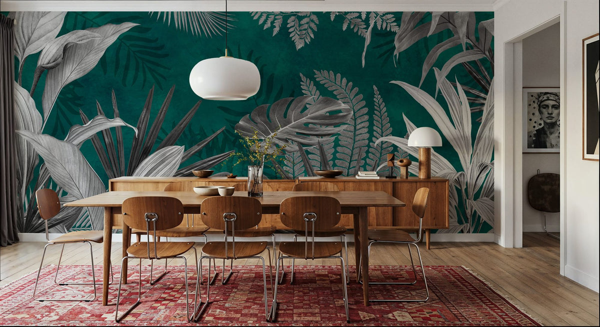 Frosty Leaves Mural Wallpaper - Cool Tone - room preview 02