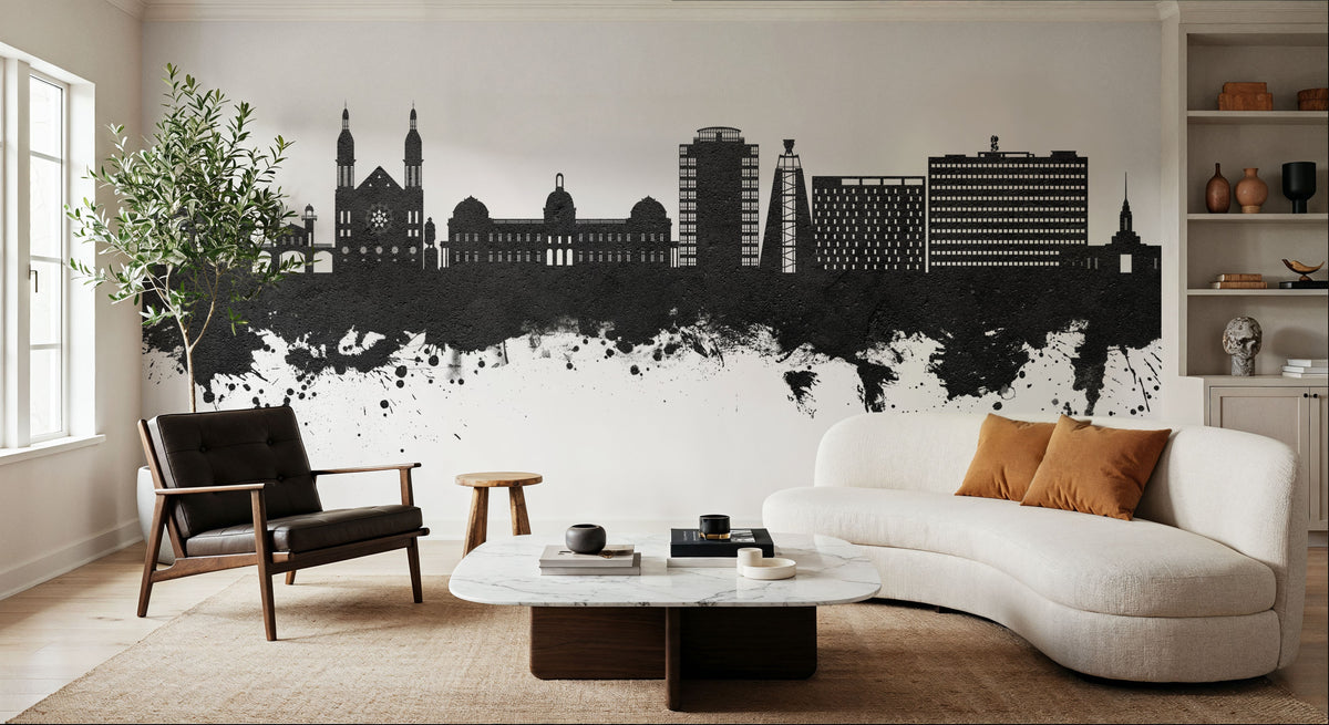 Port-au-Prince Haiti Skyline Black & White Mural Wallpaper - room preview 02