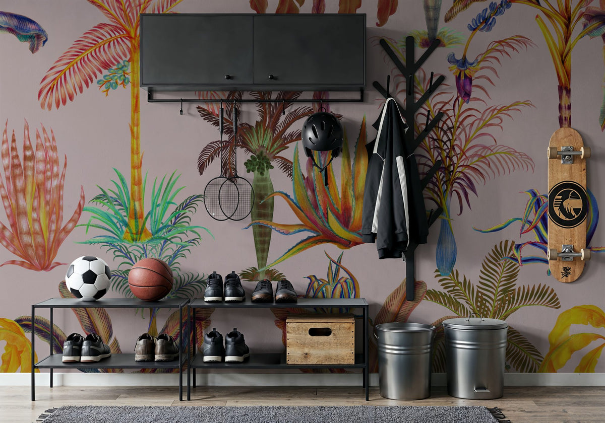 Statement Palms, Light Pink Mural Wallpaper - room preview 02