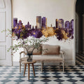 Halifax Canada Skyline Purple & Gold Mural Wallpaper - room preview 02