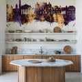 Galaţi Romania Skyline Purple & Gold Mural Wallpaper - room preview 02
