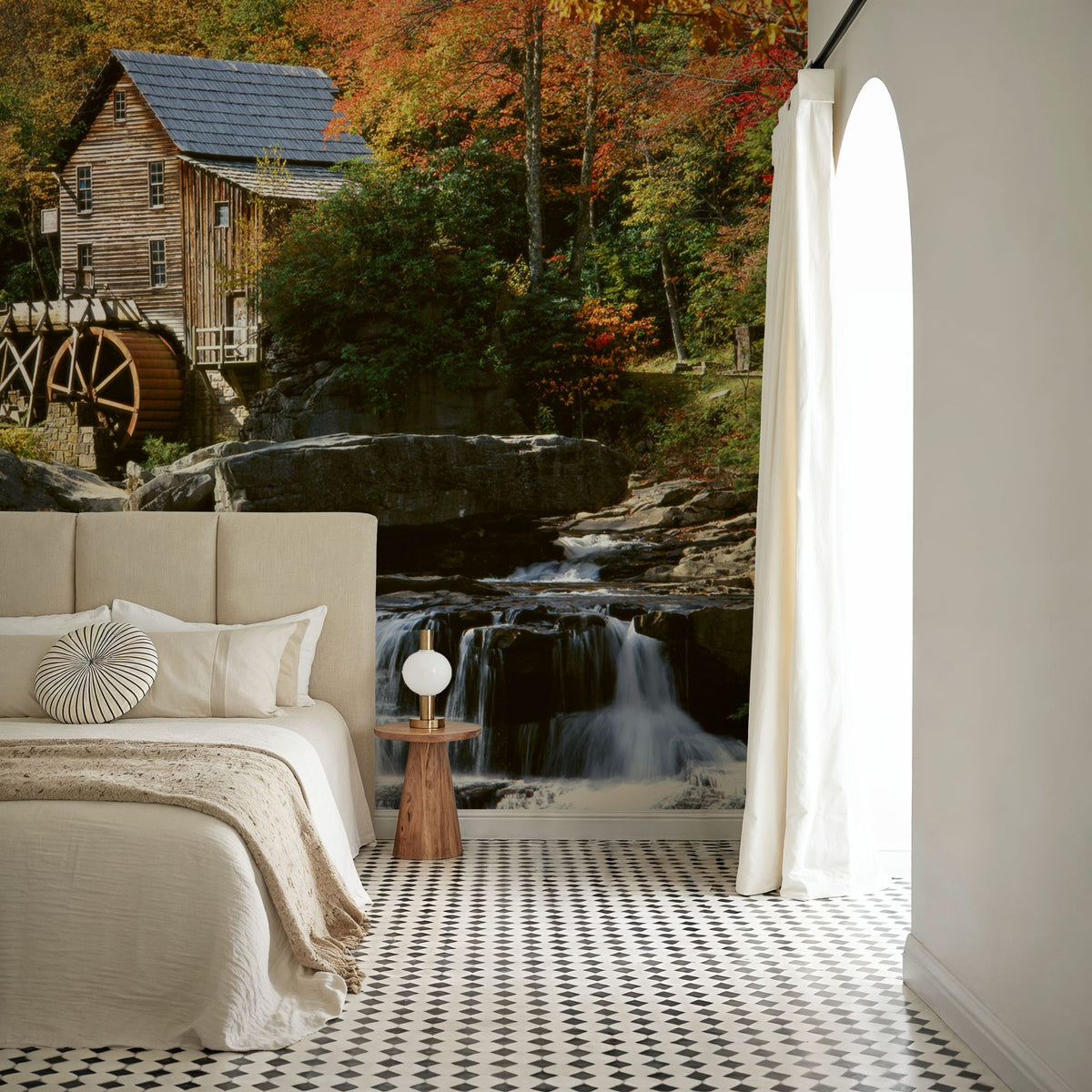 Autumn Watermill Haven Mural Wallpaper - room preview 02