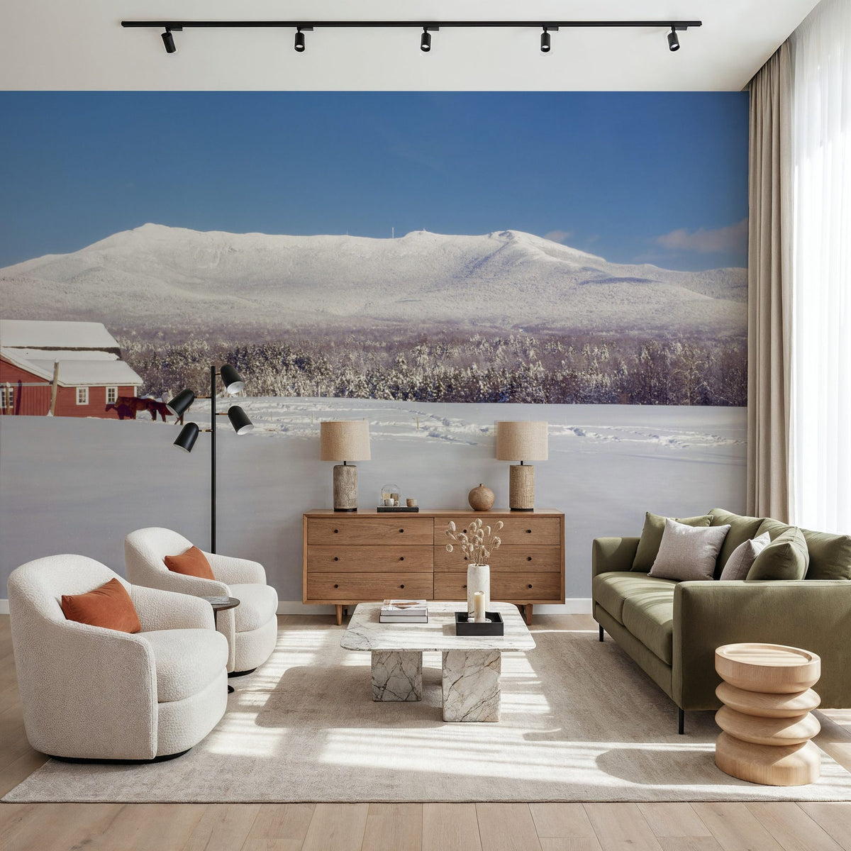 Snowy Mountain Ranch Mural Wallpaper - room preview 02