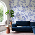 Peony Passion, Blue on White Mural Wallpaper - room preview 02