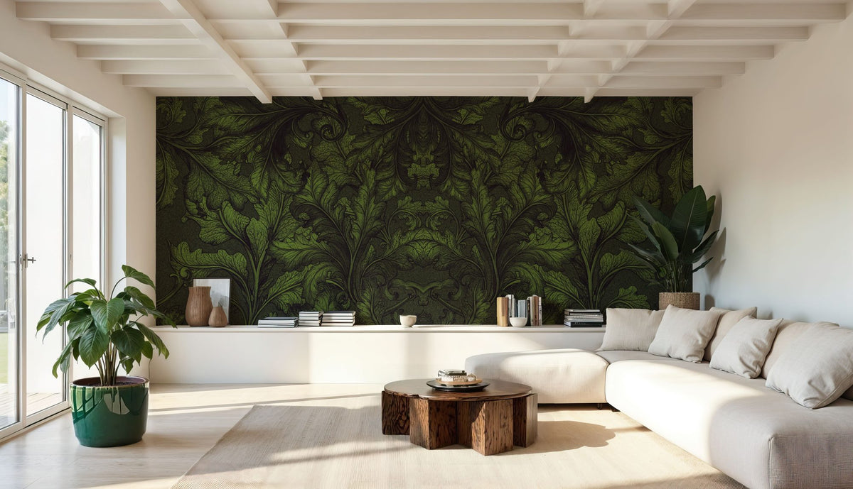 Shielded Leaf Green Mural Wallpaper - room preview 02