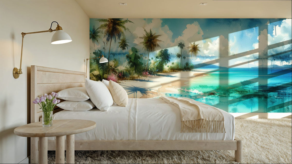 Exotic Tropical Sunny Paradise Beach Mural Wallpaper - room preview 02