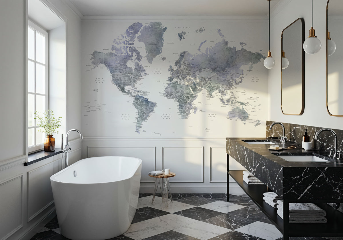World Map Cities - Norberto Mural Wallpaper - room preview 02