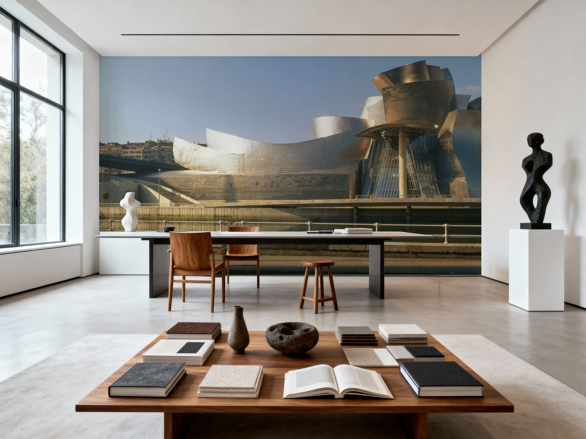 Metallic Riverfront Sculpture Mural Wallpaper - room preview 02