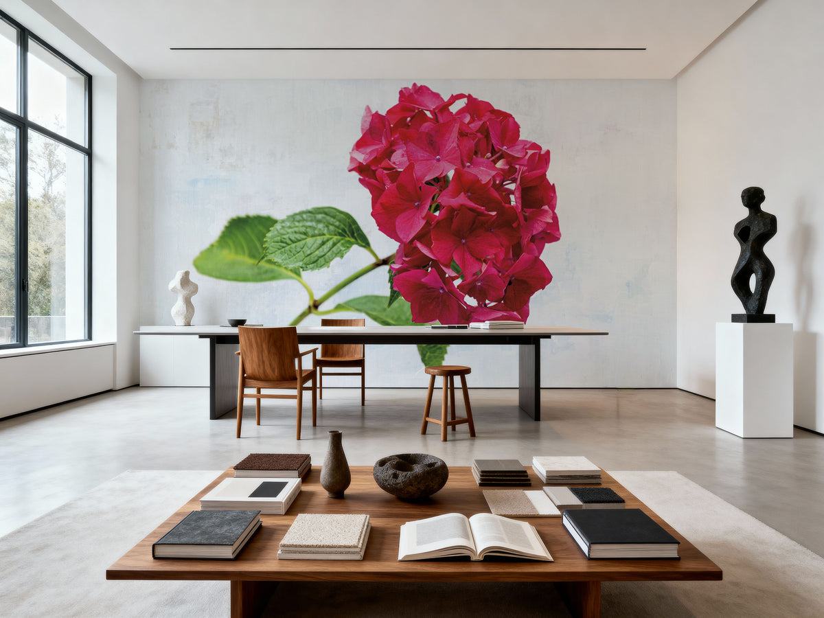 Bright Red Hydrangea Mural Wallpaper - room preview 02