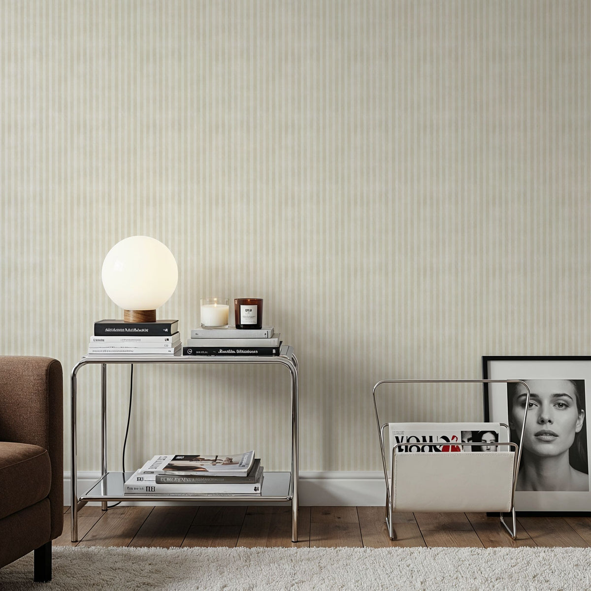 Seeing Stripes Beige Beige Mural Wallpaper - room preview 02