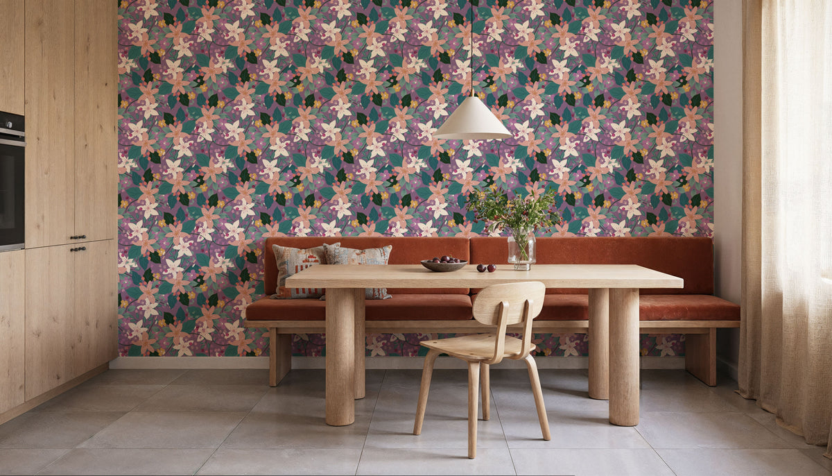 Purple Flowers and Berries Mural Wallpaper - room preview 02