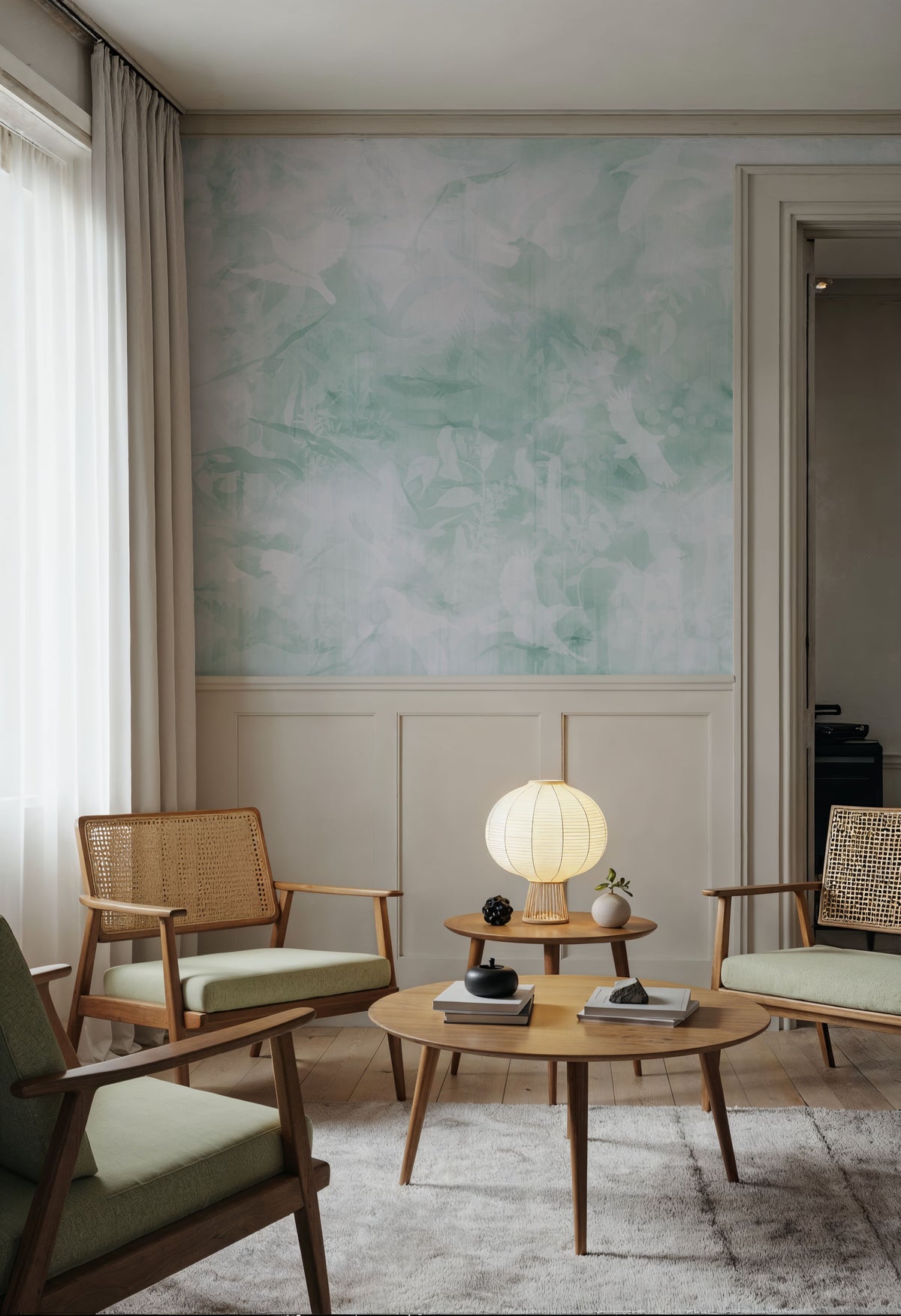 Birds of Freedom Blueish Green Mural Wallpaper - room preview 02