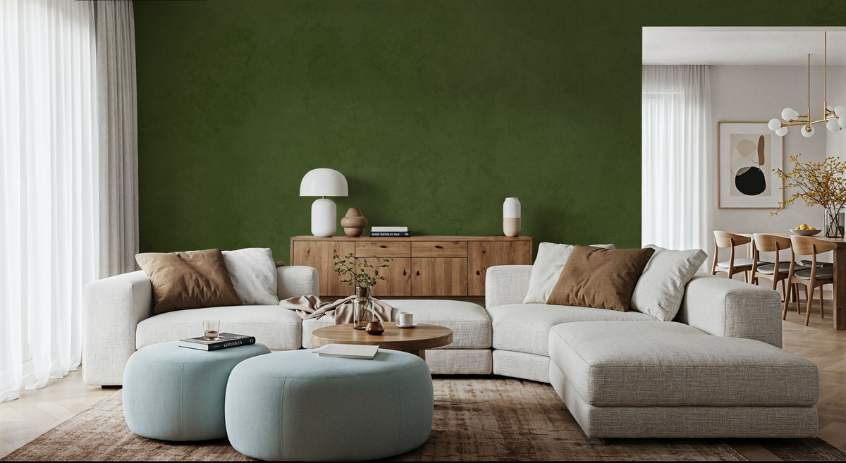Subtle Plaster Wall, Dill Green Mural Wallpaper - room preview 02