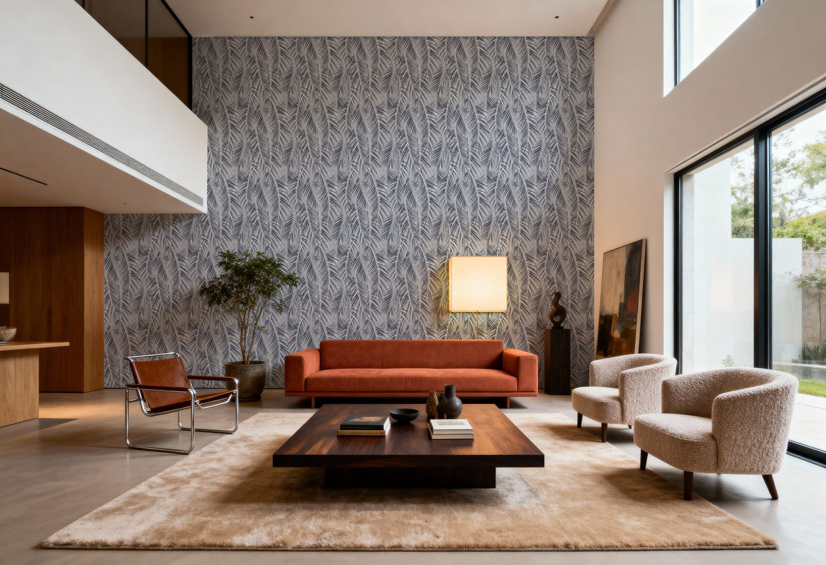 Swaying Palm Leaves, Grey Mural Wallpaper - room preview 02