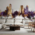 Umm Al Quwain Skyline Purple & Gold Mural Wallpaper - room preview 02
