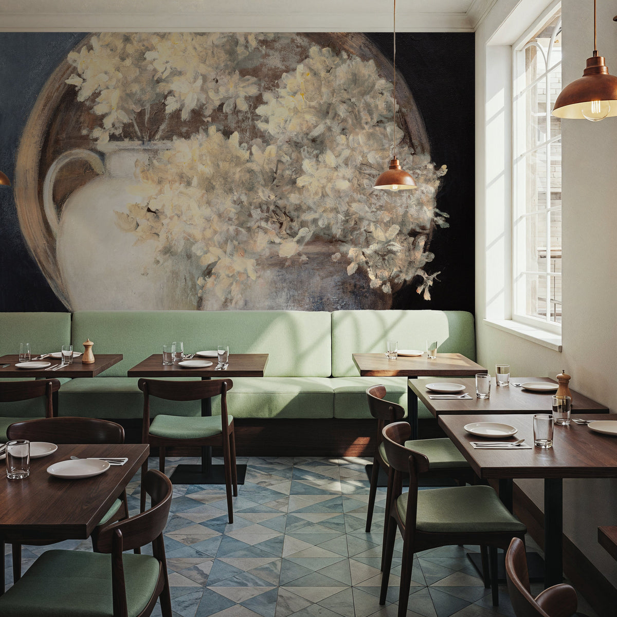 Golden Hydrangeas II White Mural Wallpaper - room preview 02