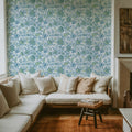 Kala Flowers Blue on White Mural Wallpaper - room preview 02