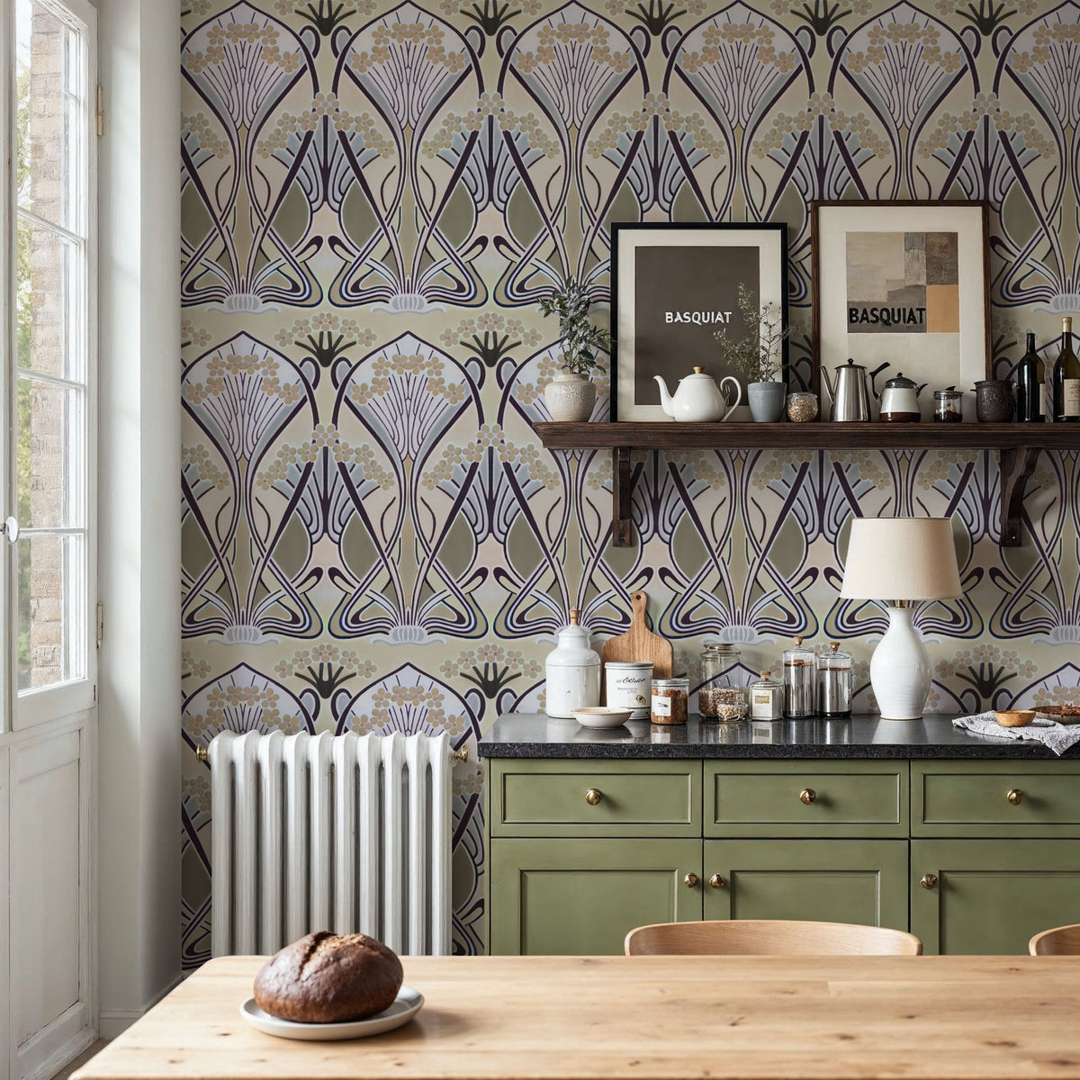 Floral Art Deco Aura, Butter Mural Wallpaper - room preview 02
