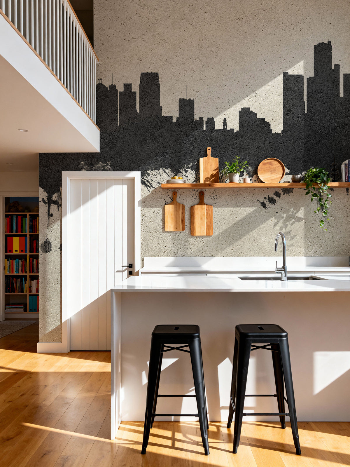 Detroit Michigan Skyline Concrete Mural Wallpaper - room preview 02