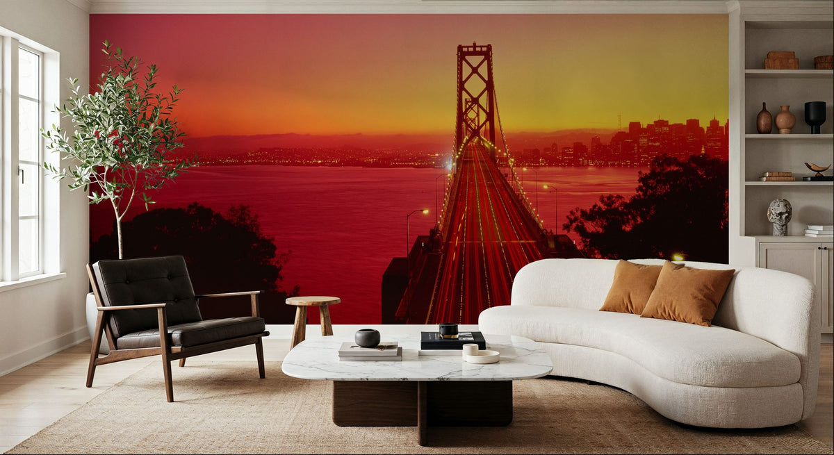 Golden Gate Twilight Mural Wallpaper - Red Tone - room preview 02