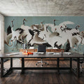 Japanese Flock of Cranes, Calm Ocean Mural Wallpaper - room preview 02