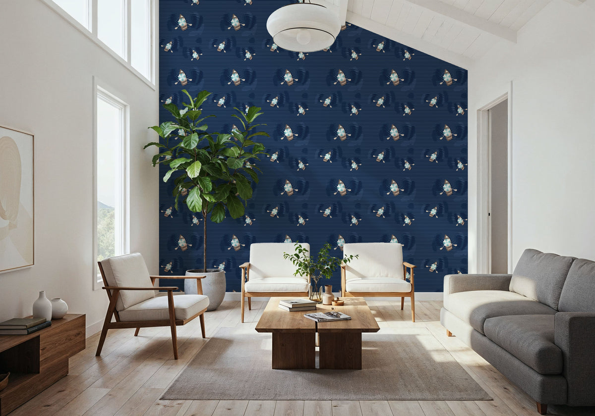 Lazy Paddle, Indigo Mural Wallpaper - room preview 02