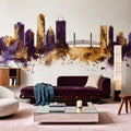 Jacksonville Florida Skyline Purple & Gold Mural Wallpaper - room preview 02