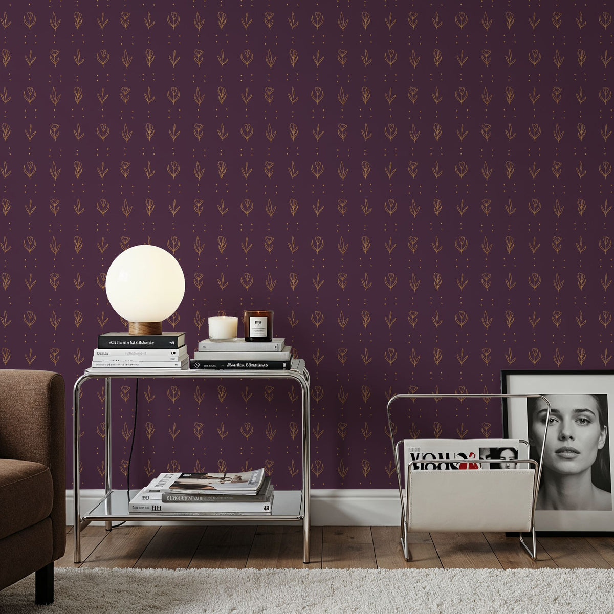 Lone Flowers Purple Mural Wallpaper - room preview 02