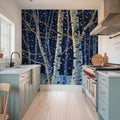 Snowy Birch Grove At Night Mural Wallpaper - room preview 02