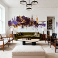 Edinburgh Scotland Skyline Purple & Gold Mural Wallpaper - room preview 02