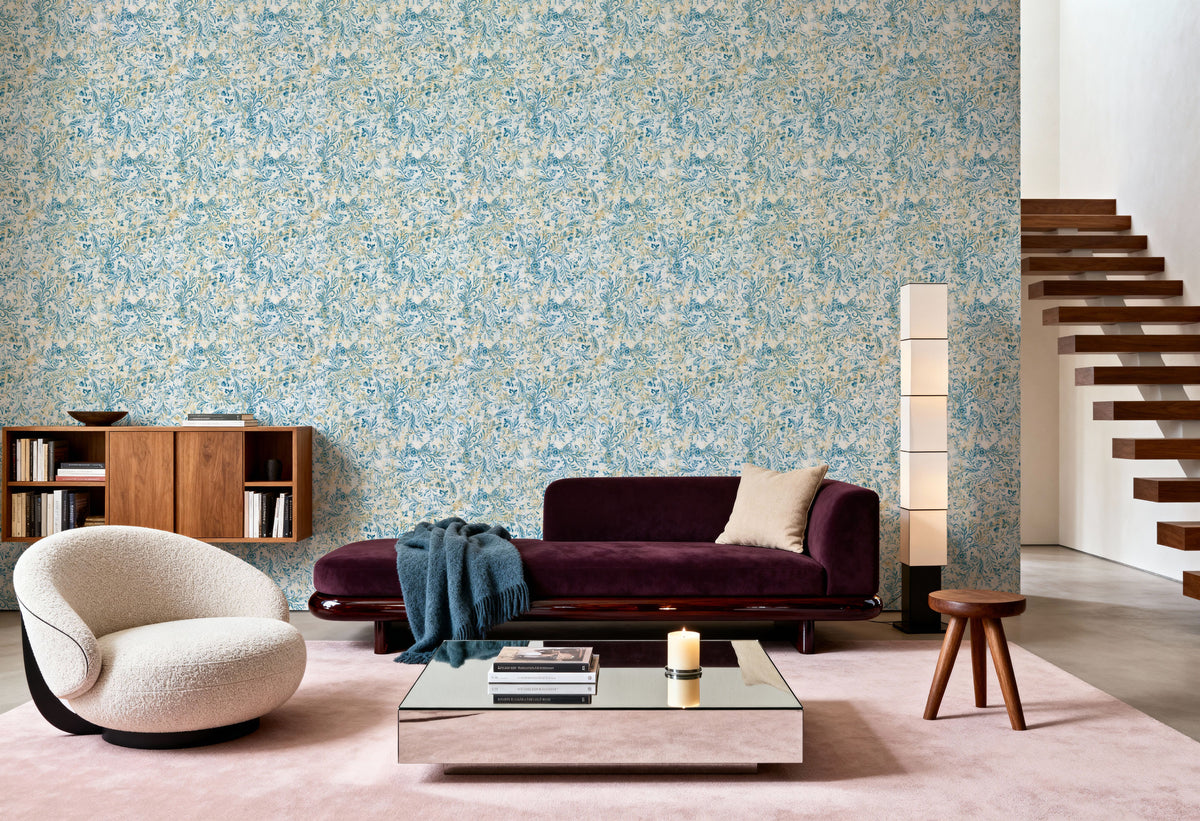 Rustic Flowers Blue Mural Wallpaper - room preview 02