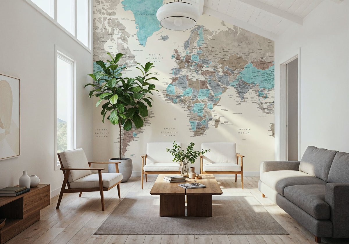 World Map Cities - Romi Mural Wallpaper - room preview 02