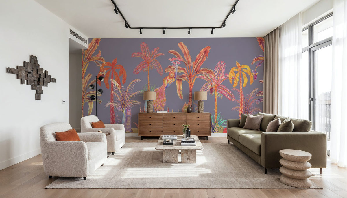 Colorful Jungle, Periwinkle Mural Wallpaper - room preview 02