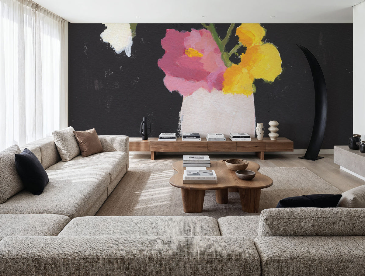 Floral on Black I Mural Wallpaper - room preview 02