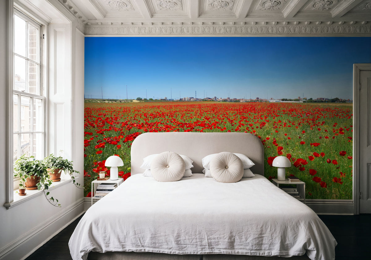 Crimson Poppy Field Mural Wallpaper - room preview 02
