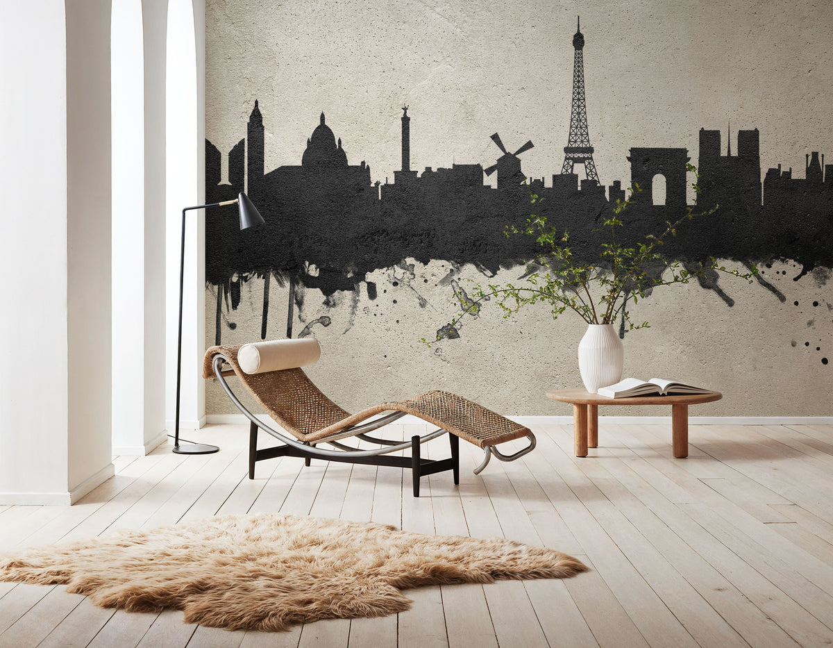 Paris Skyline Concrete Mural Wallpaper - room preview 02