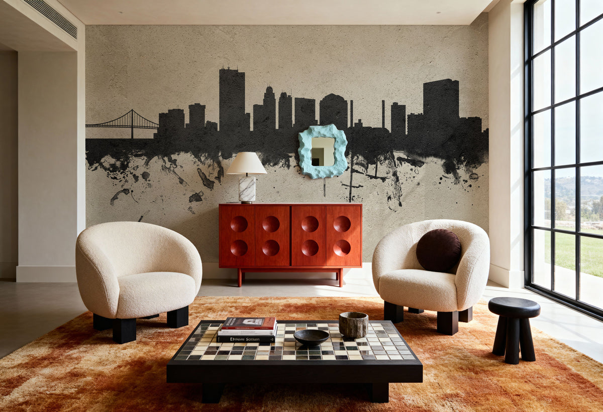 Toledo Ohio Skyline Concrete Mural Wallpaper - room preview 02