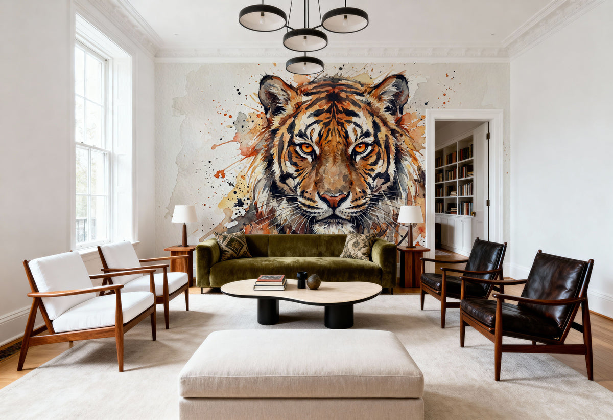 Tiger - Watercolor Predators Series Mural Wallpaper - room preview 02